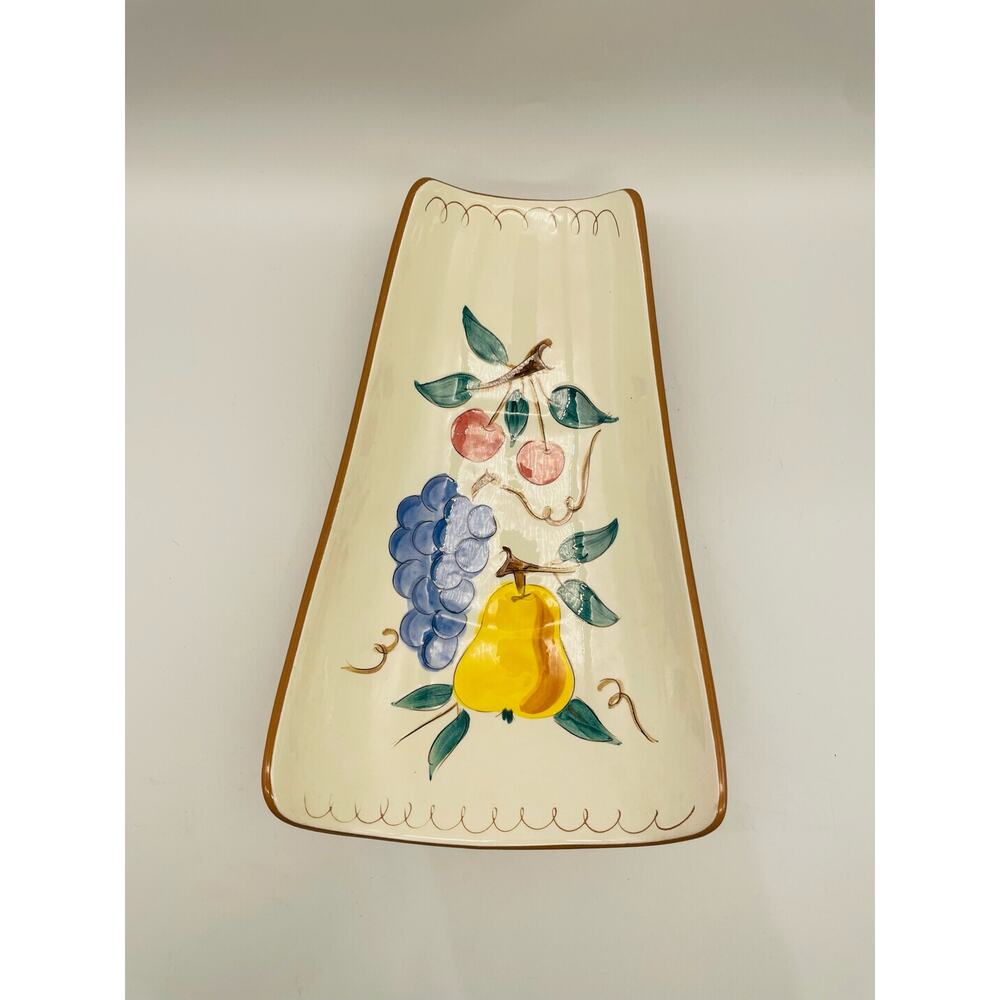 Stangl Pottery Vintage Ceramic Clay Curved Rectangle Footed Dish Fruit Pattern